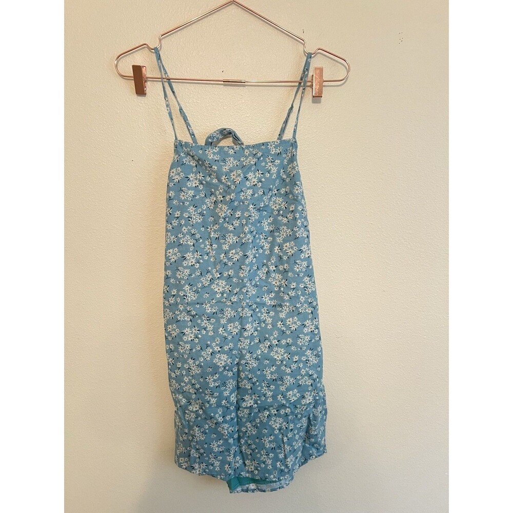 American Eagle Tie Back Cutout Ditsy Floral‎ Lined Mini Dress Blue Size Medium - Picture 6 of 10